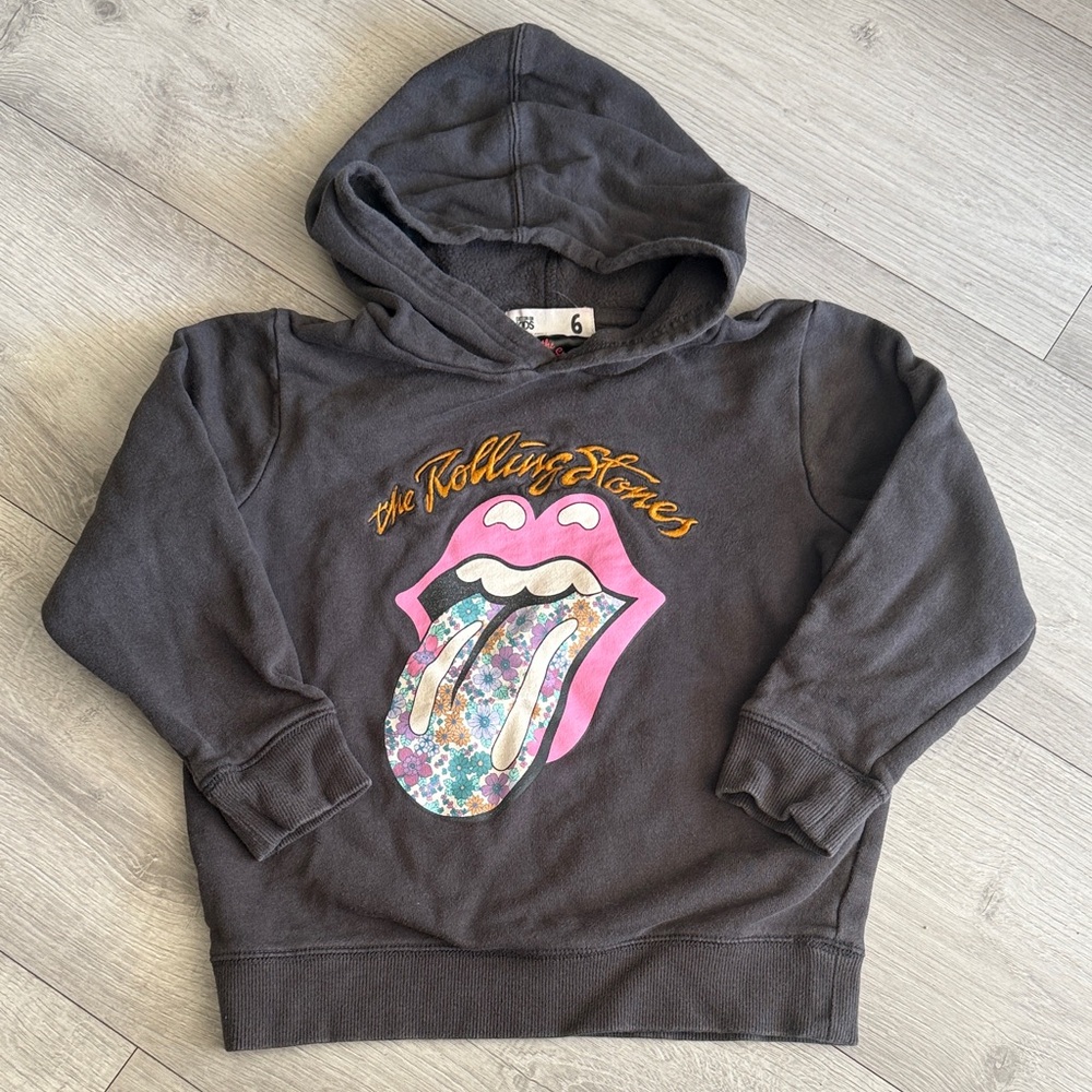 Kids Charcoal Hoodie with Pink and Gold Graphic